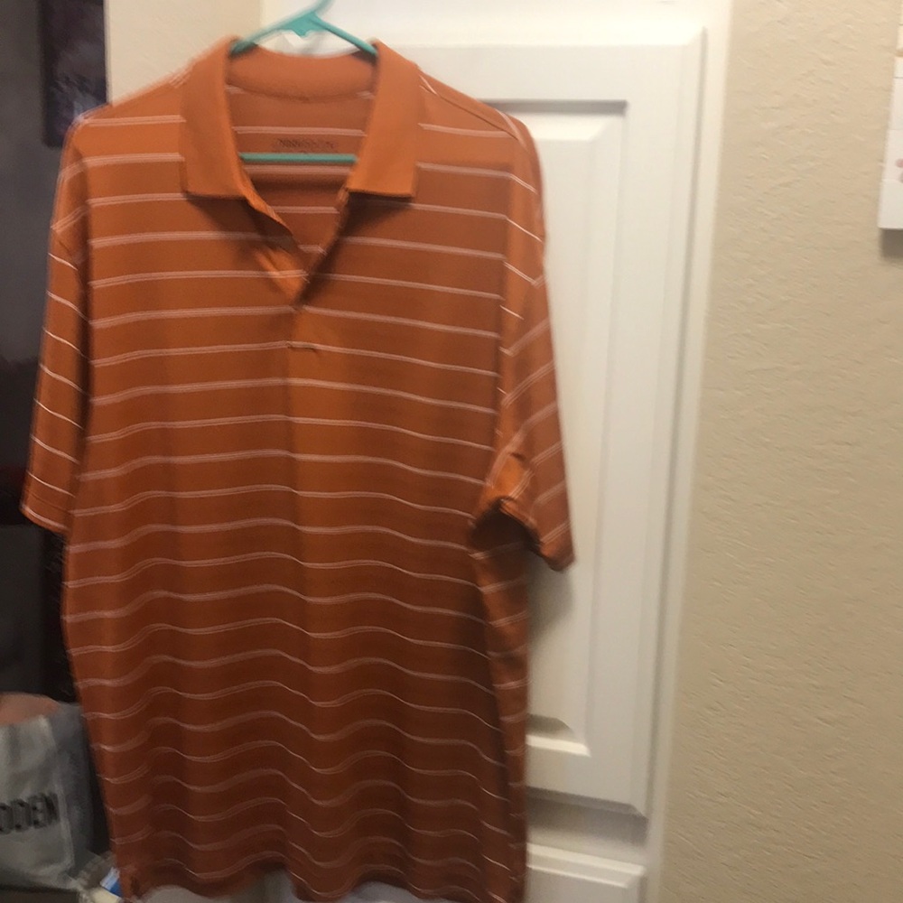 Men's Nike Golf dark Orange and white Striped Dri Fit short sleeve polo